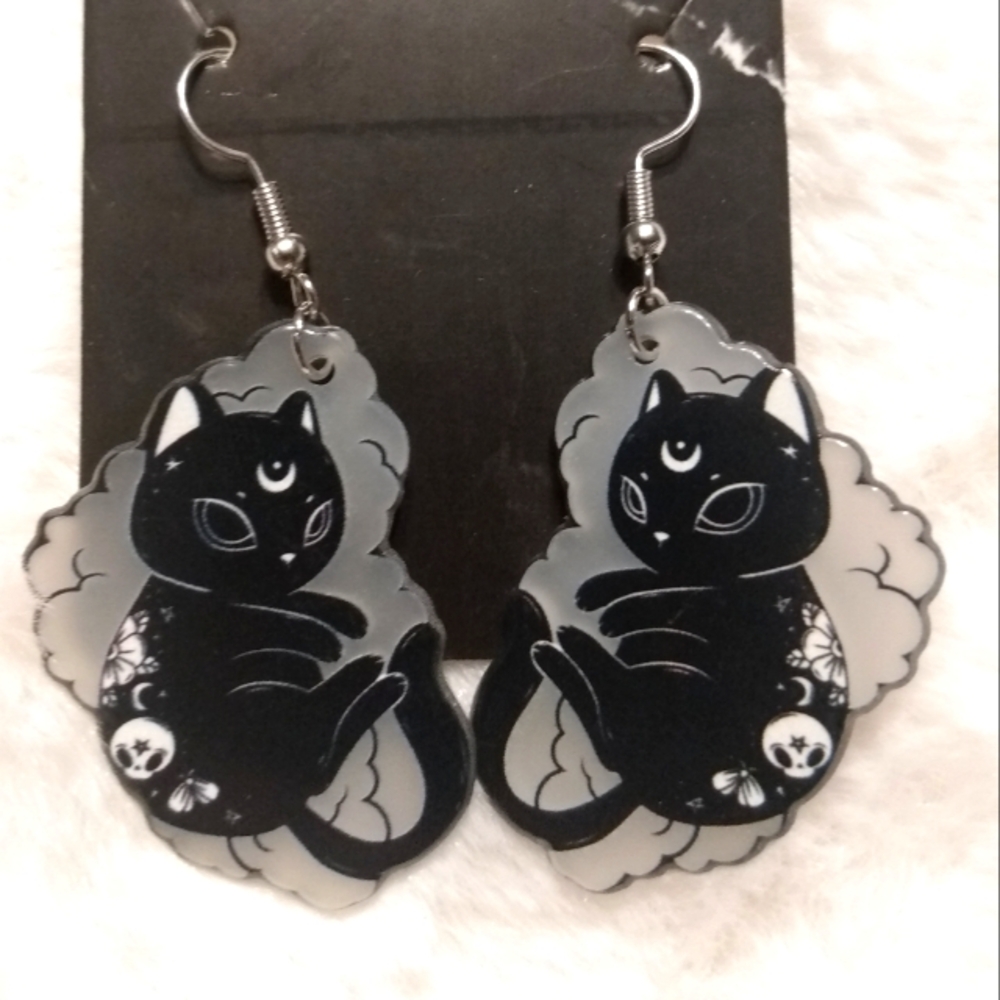 Celestial Cats Glow In The Dark Dangle Earrings
